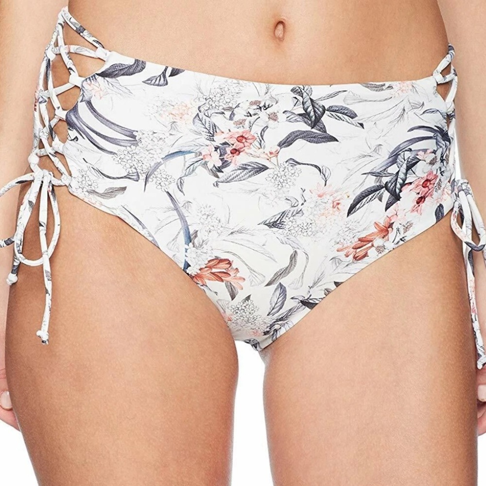 RACHEL Rachel‎ Roy High Waisted Side Lace Swim Bottom-NWOT White Floral Large